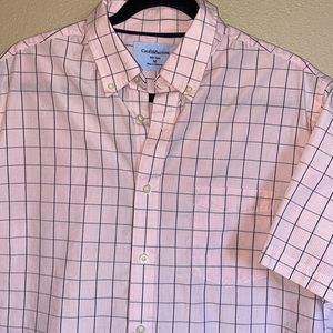 CROFT & BARROW Medium Pink Navy Window Pane Plaid Button Down Short Sleeve Shirt
